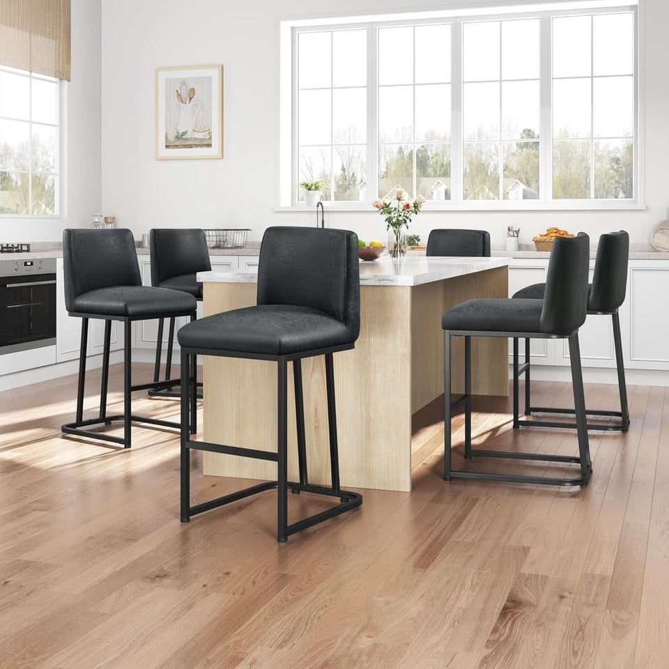 24 Inch Dark Gray Leather Counter Height Bar Stools Set 2