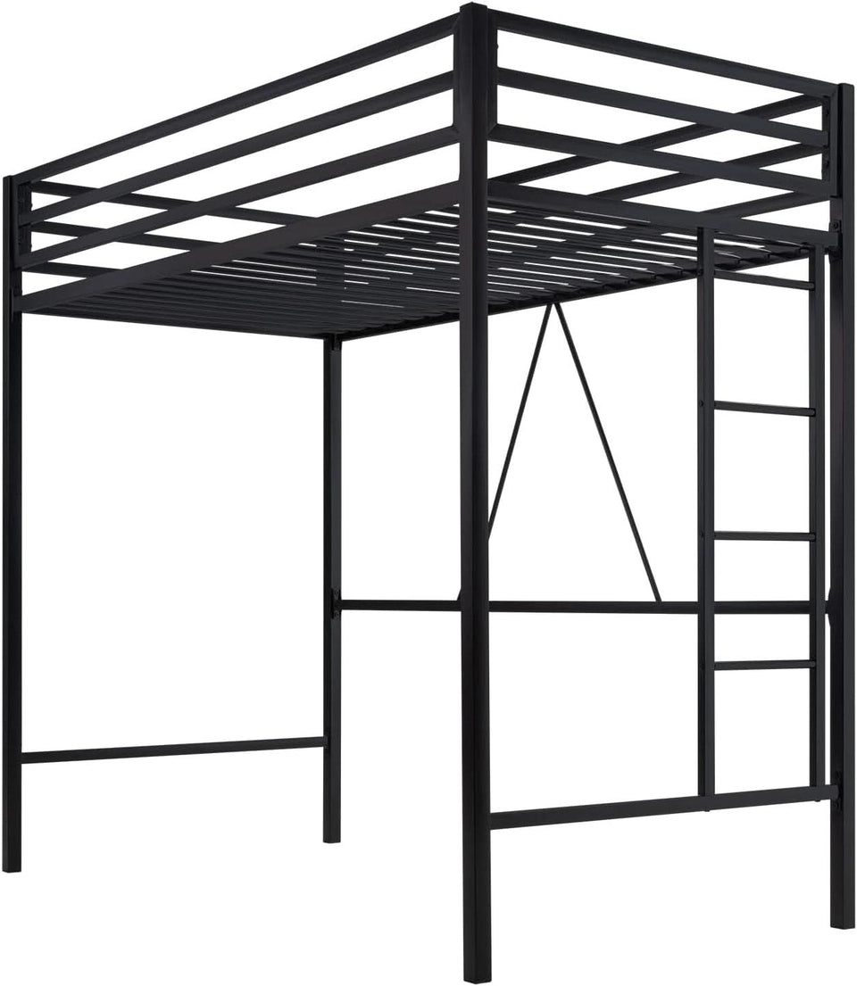 Loft Bed Twin Size Black With Ladder And Guardrail