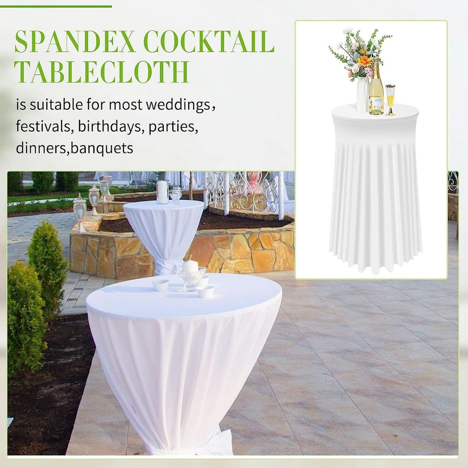 White Spandex Cocktail Tablecloths 32 Inch Round Pack Of 4