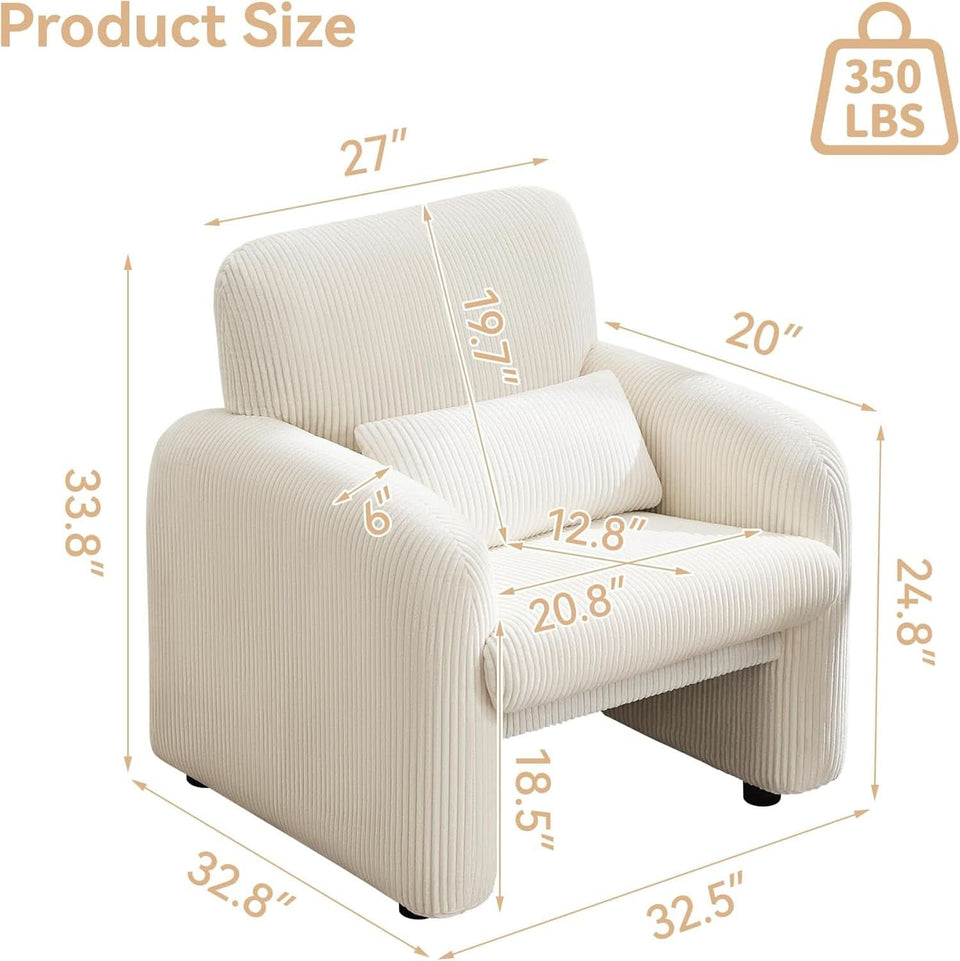Corduroy Upholstered Accent Chair White Lumbar Pillow