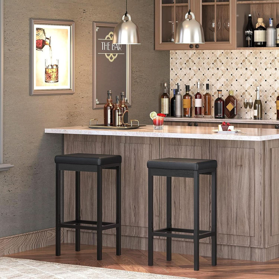 Black 24.8-Inch Bar Stools Set Of 2-Inch Thick Upholstery