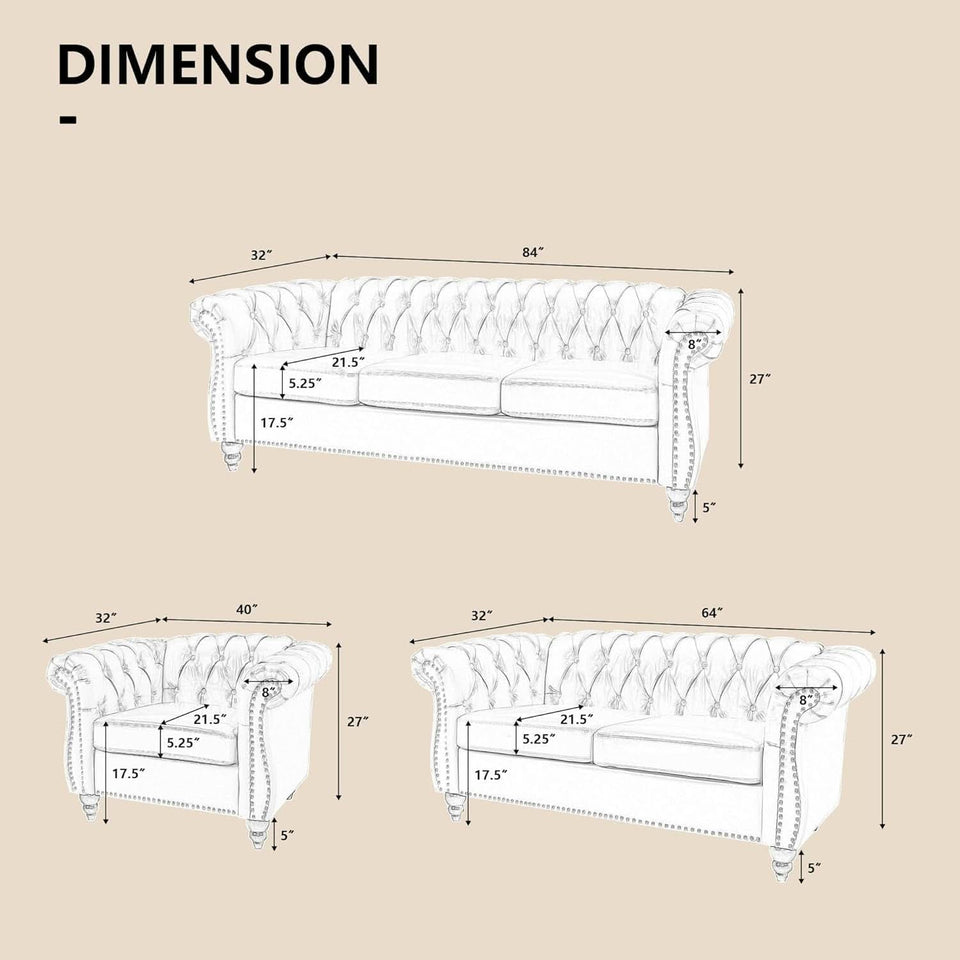 Three Piece Orange Sectional Sofa Set Tufted Living Room