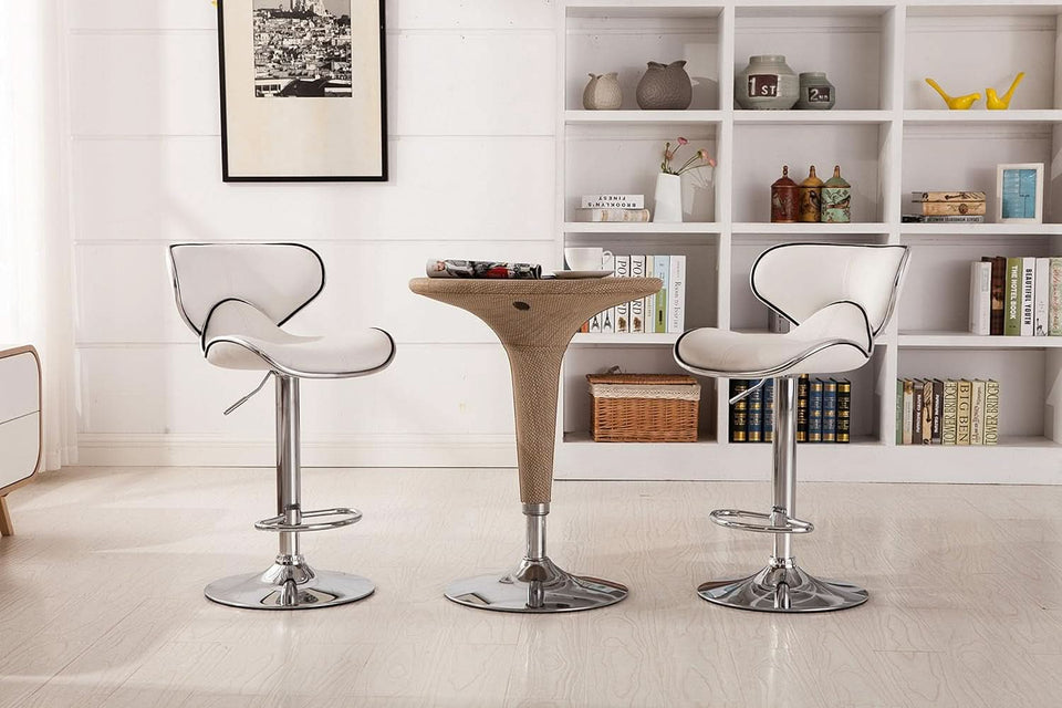 White Cushioned Leatherette Barstool Set Of 2 Adjustable Height Swivel