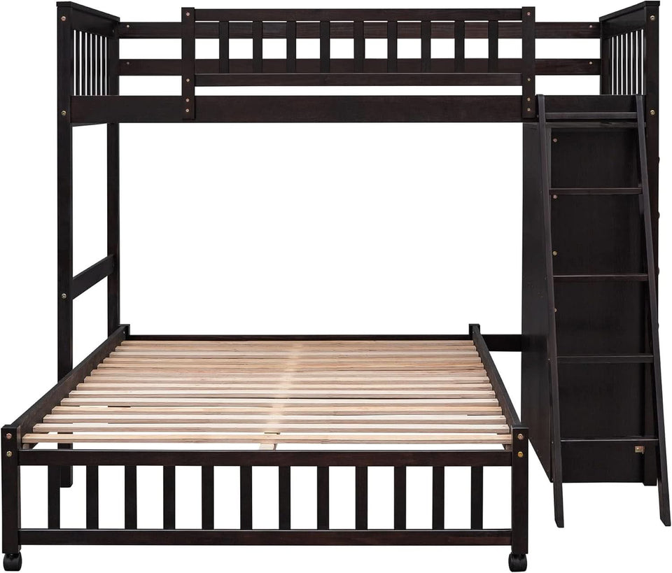 Twin Over Full Bunk Bed With Storage Solid Wood Espresso