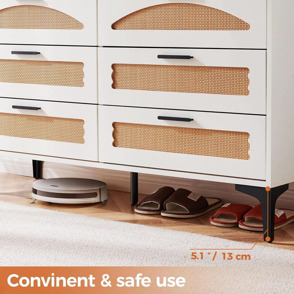 Six Drawer White Dresser With Industrial Steel Base