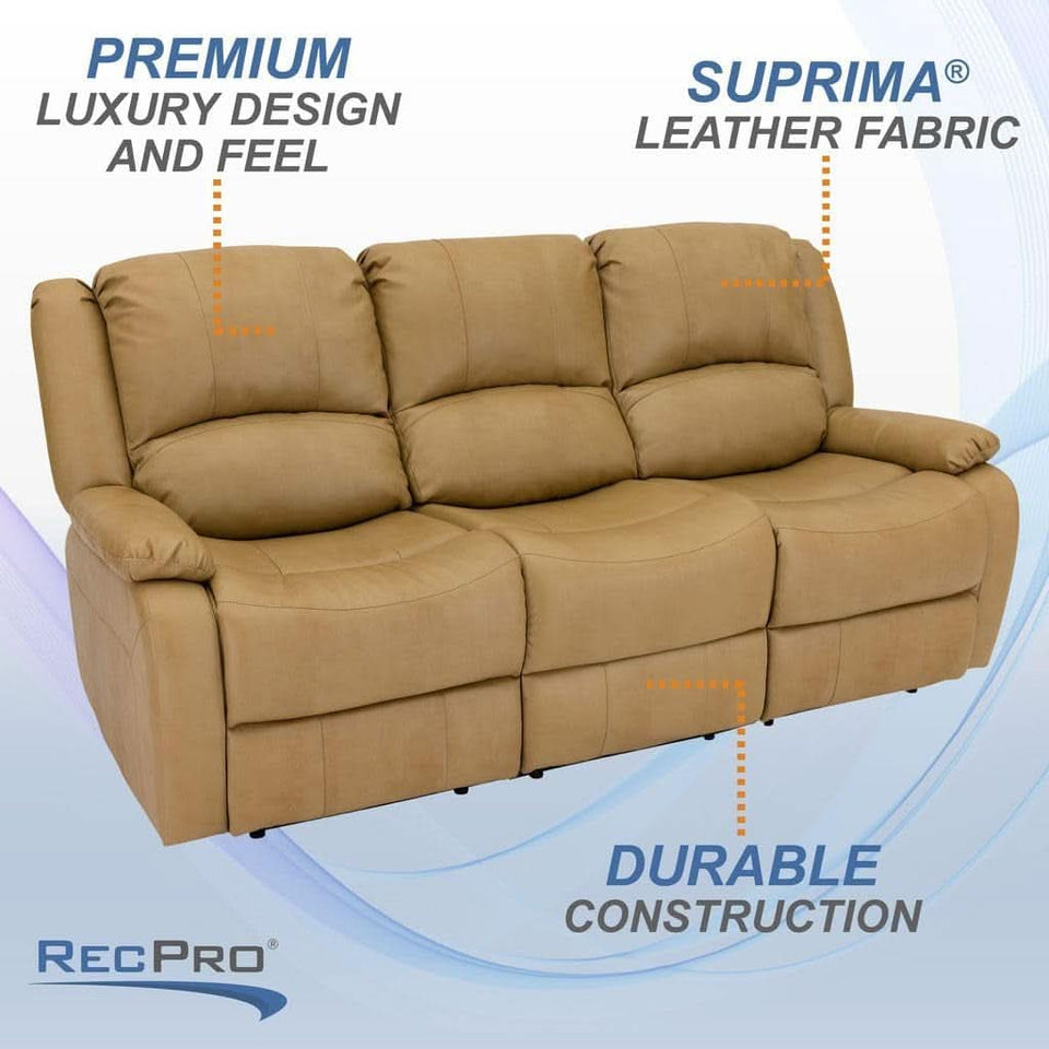 80 Inch RV Triple Recliner Sofa With Wall Hugger Console