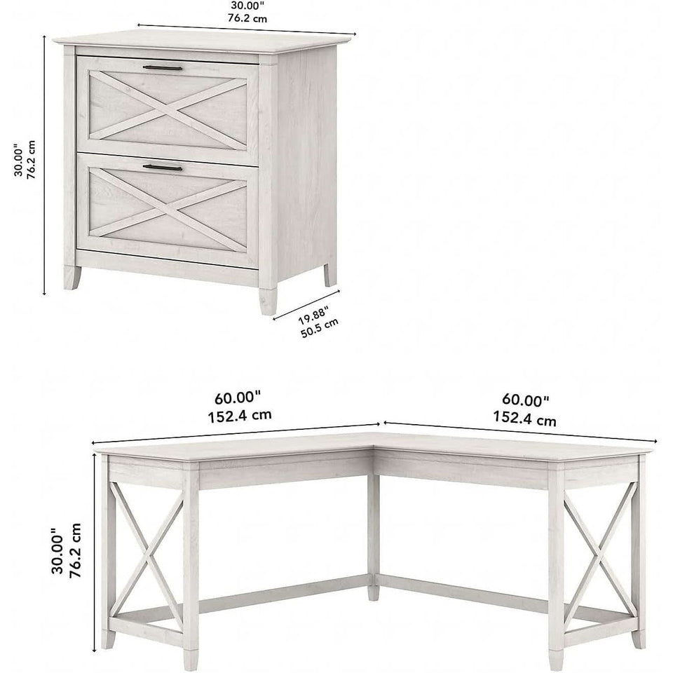 60W L Shaped Desk With Mobile File Cabinet For Home Office