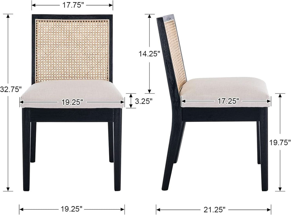 Rattan Dining Chairs Set Of Six Two Tone Black Cream Finish