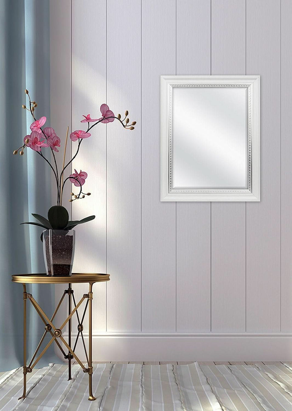 23x29 White Woodgrain Wall Mirror With Beveled Edge