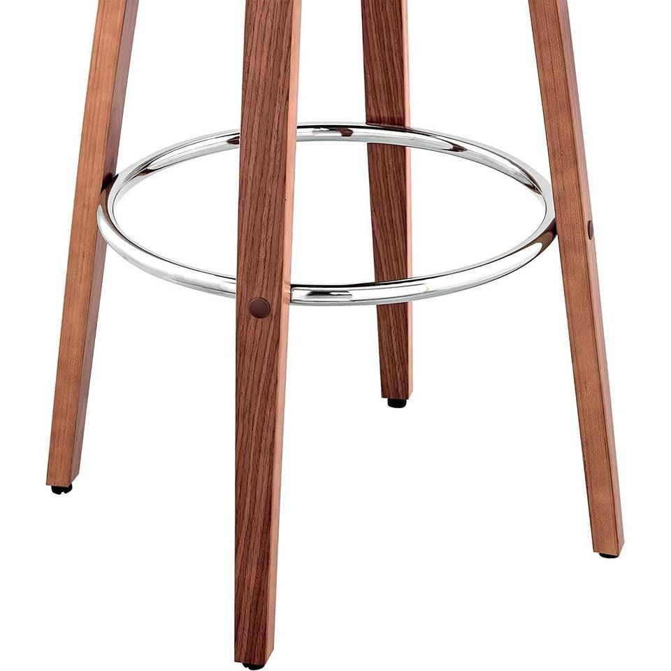 Cream Faux Leather Walnut Wood Bar Stool Swivel 360 Degree