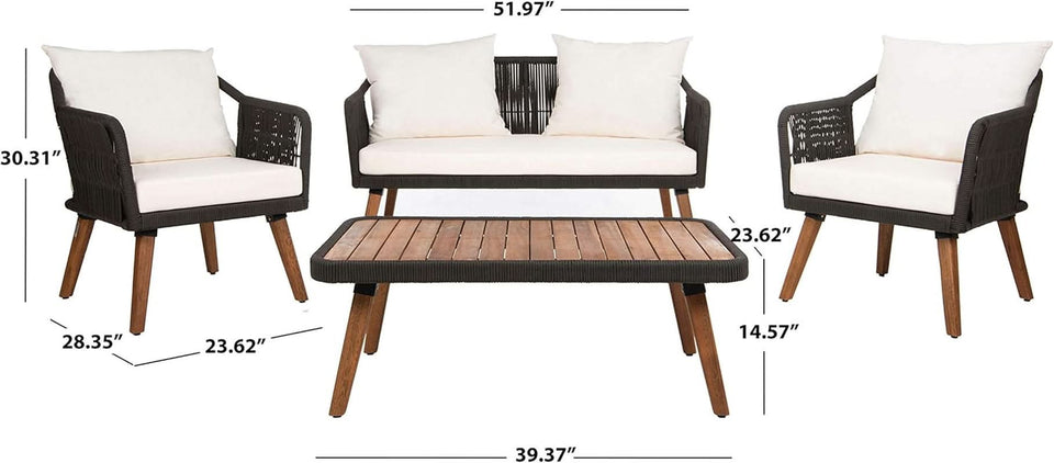 Outdoor Patio 4 Piece Eucalyptus Rope Furniture Set