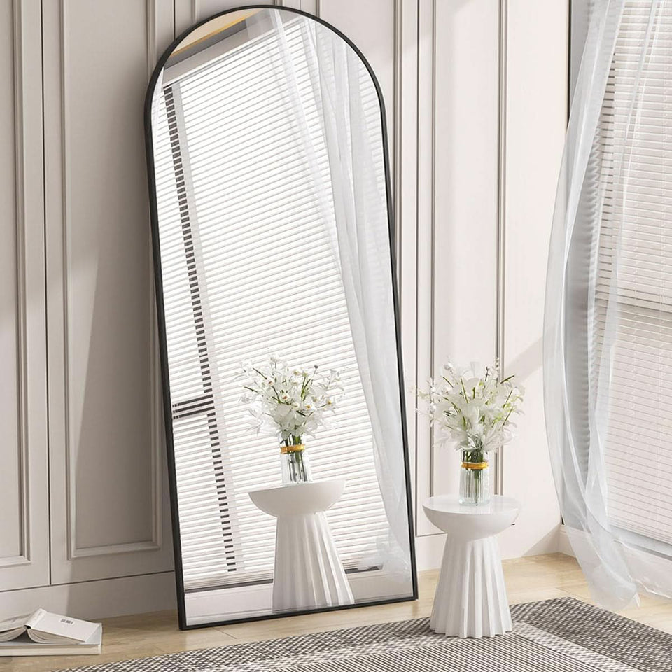 30x71 Inch Arched Full Length Mirror Black Aluminum Frame