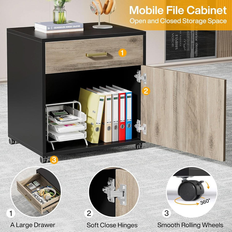 Retro-Gray L-Shaped Executive-Grade Desk File Cabinet