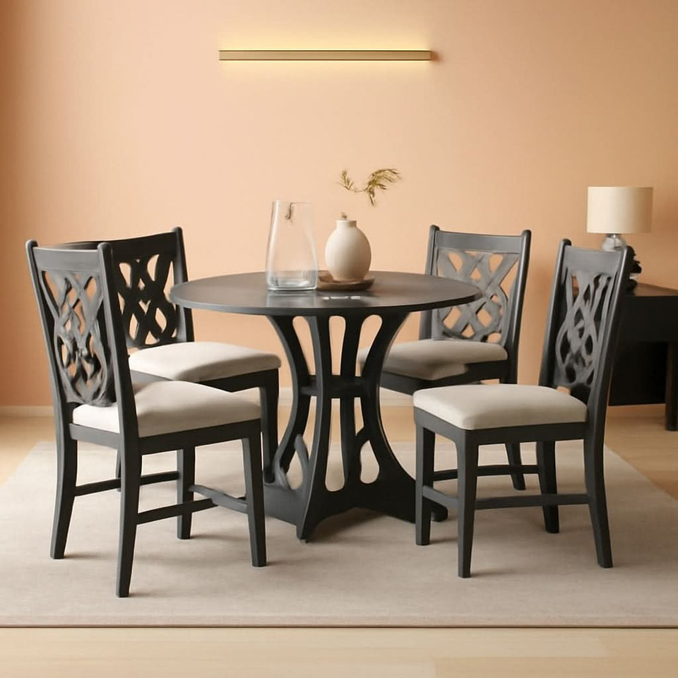 Gray Round Shaped Retro Antiqued Dining Table Curved Legs