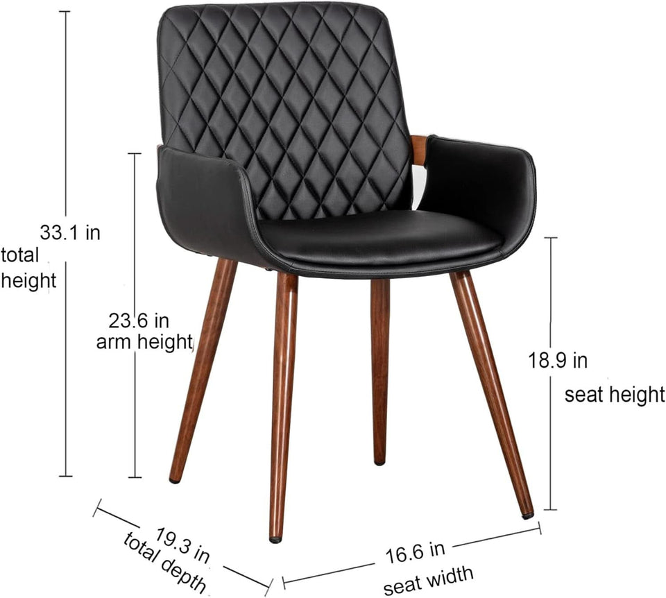 Mid Century Modern Faux Leather Dining Chairs Set 2 Black