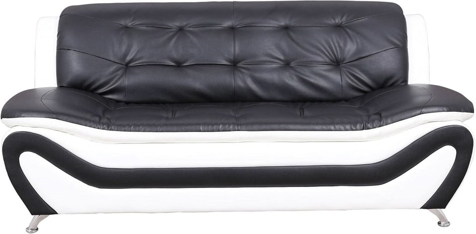3 Piece Aldo Modern Faux Leather Sofa Set Black And White With Sofa Loveseat And Chair