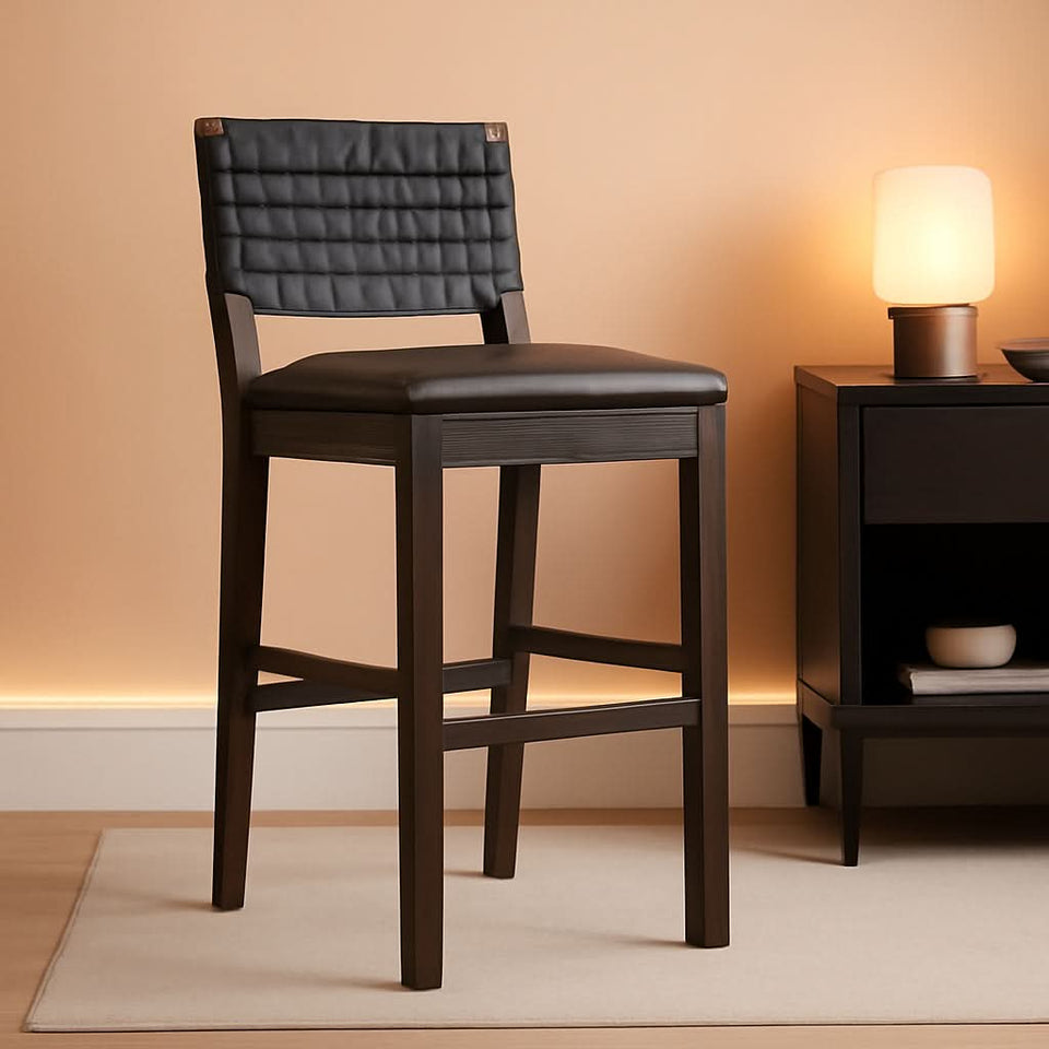 Cohen Mid Century Bar Stool 29 Inch Wood Black Faux Leather