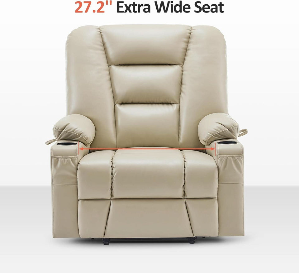 Beige Large Power Lift Recliner Chair With Massage And Heat