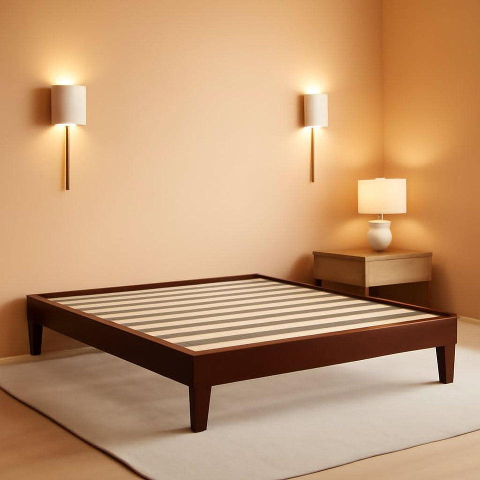 Queen Platform Bed Frame Dark Walnut Underbed Storage