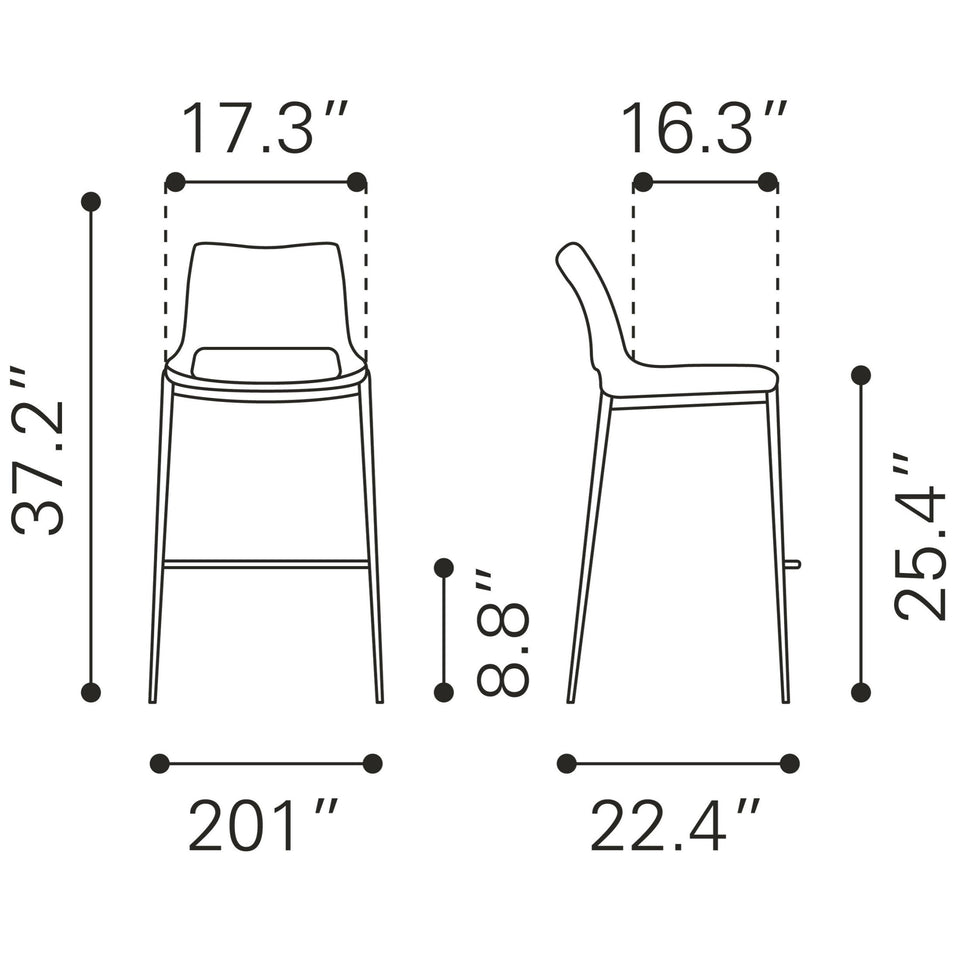 Ace Counter Stool (Set of 2) Black & Silver
