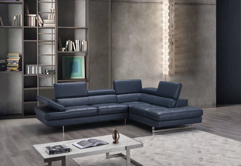 A761 Italian Leather Sectional in Blue
