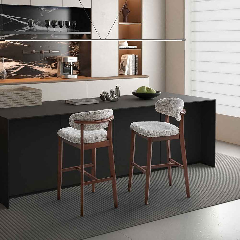 ACTU Bar Stools Set of 2, 30” Upholstered Bar Height Stools, Solid Wood, Mid-Century Modern