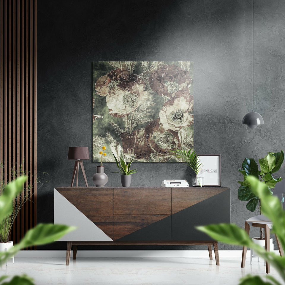 Vintage Beige Poppies Brushed Aluminium Dibond Wall Art