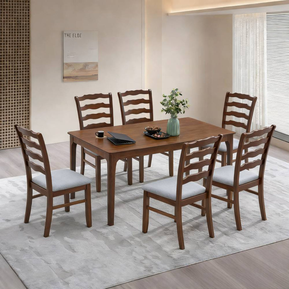 ACTU Farmhouse Dining Table Set with Upholstered Chairs for 4–6