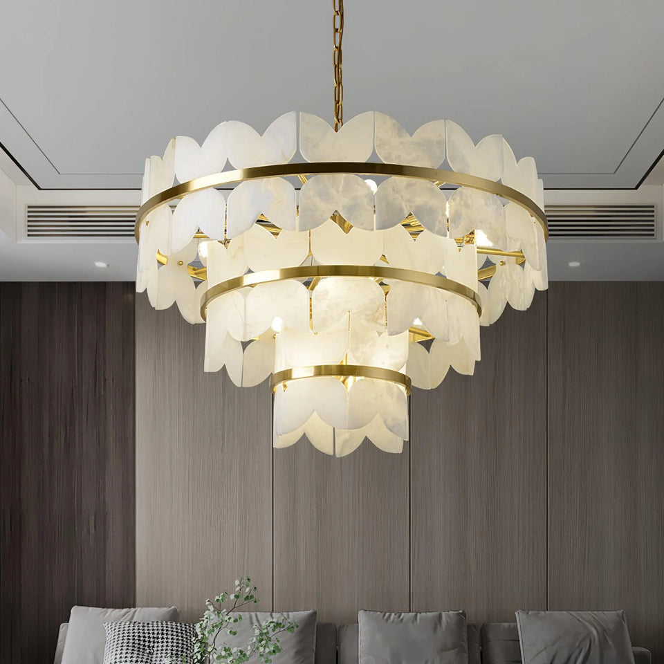 Alabaster Cloudscape Brass Chandelier