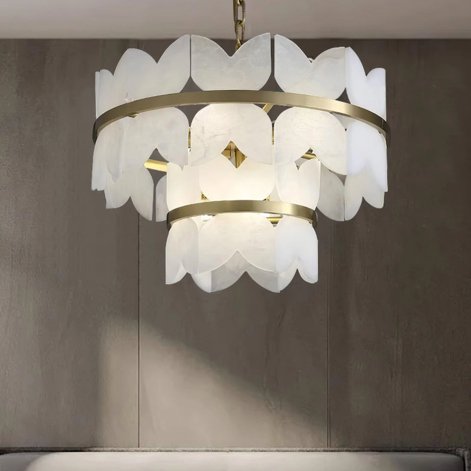 Alabaster Cloudscape Brass Chandelier