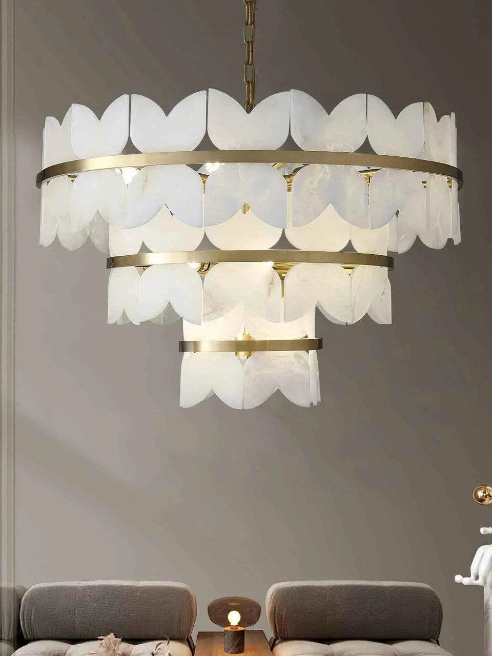 Alabaster Cloudscape Brass Chandelier