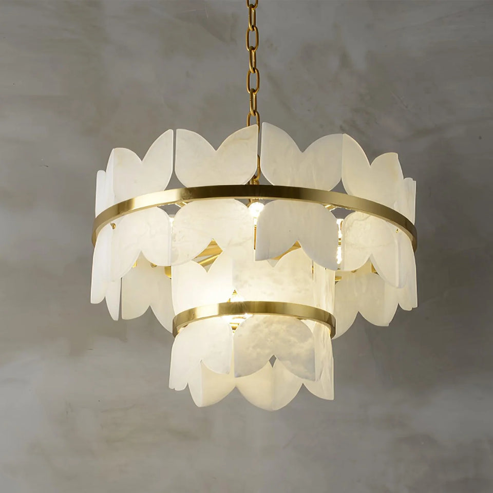 Alabaster Cloudscape Brass Chandelier