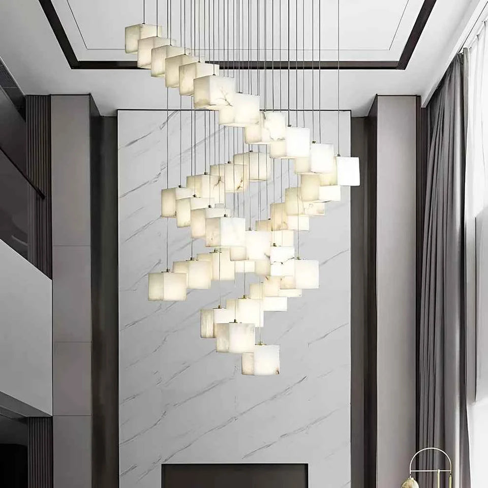 Cube Alabaster Staircase Chandelier