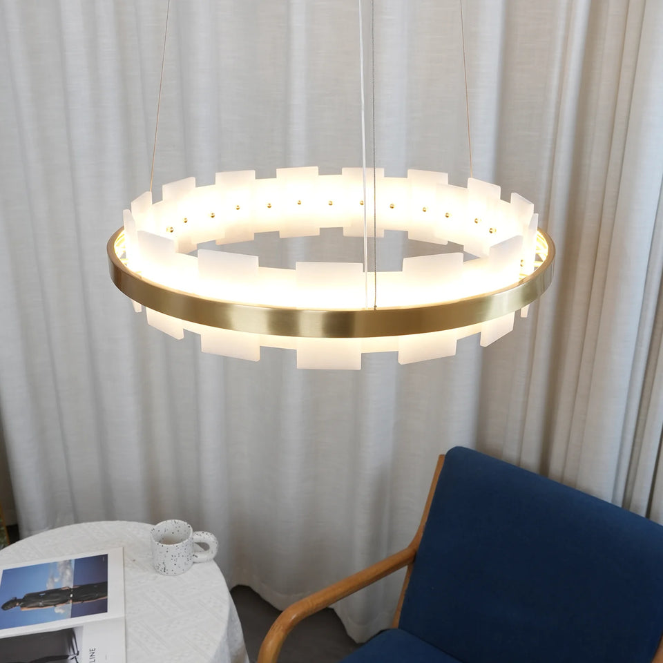 Alabaster Halo Brass Chandelier