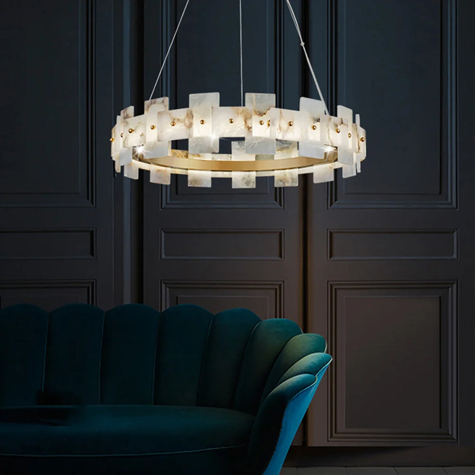 Alabaster Halo Brass Chandelier