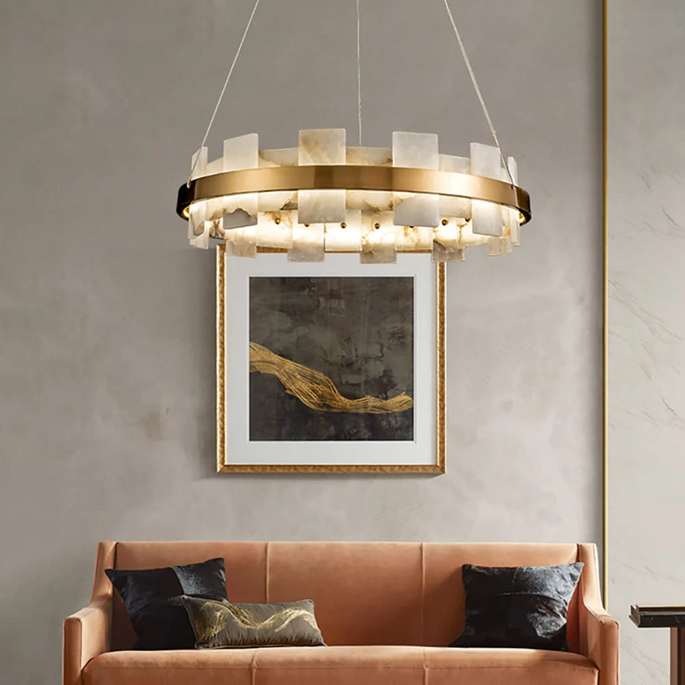 Alabaster Halo Brass Chandelier