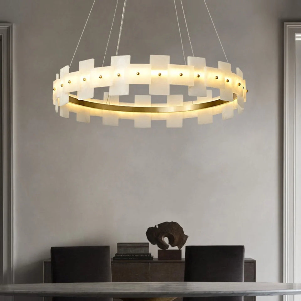 Alabaster Halo Brass Chandelier
