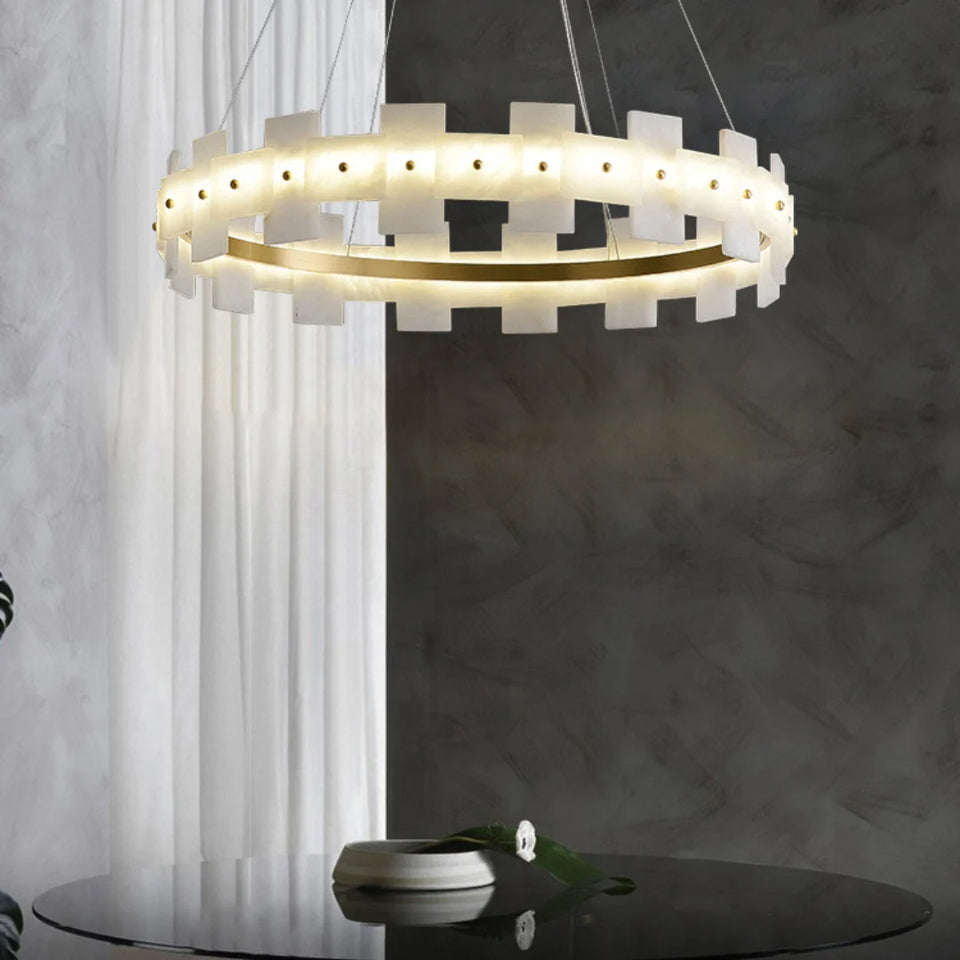 Alabaster Halo Brass Chandelier