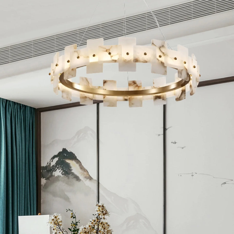 Alabaster Halo Brass Chandelier