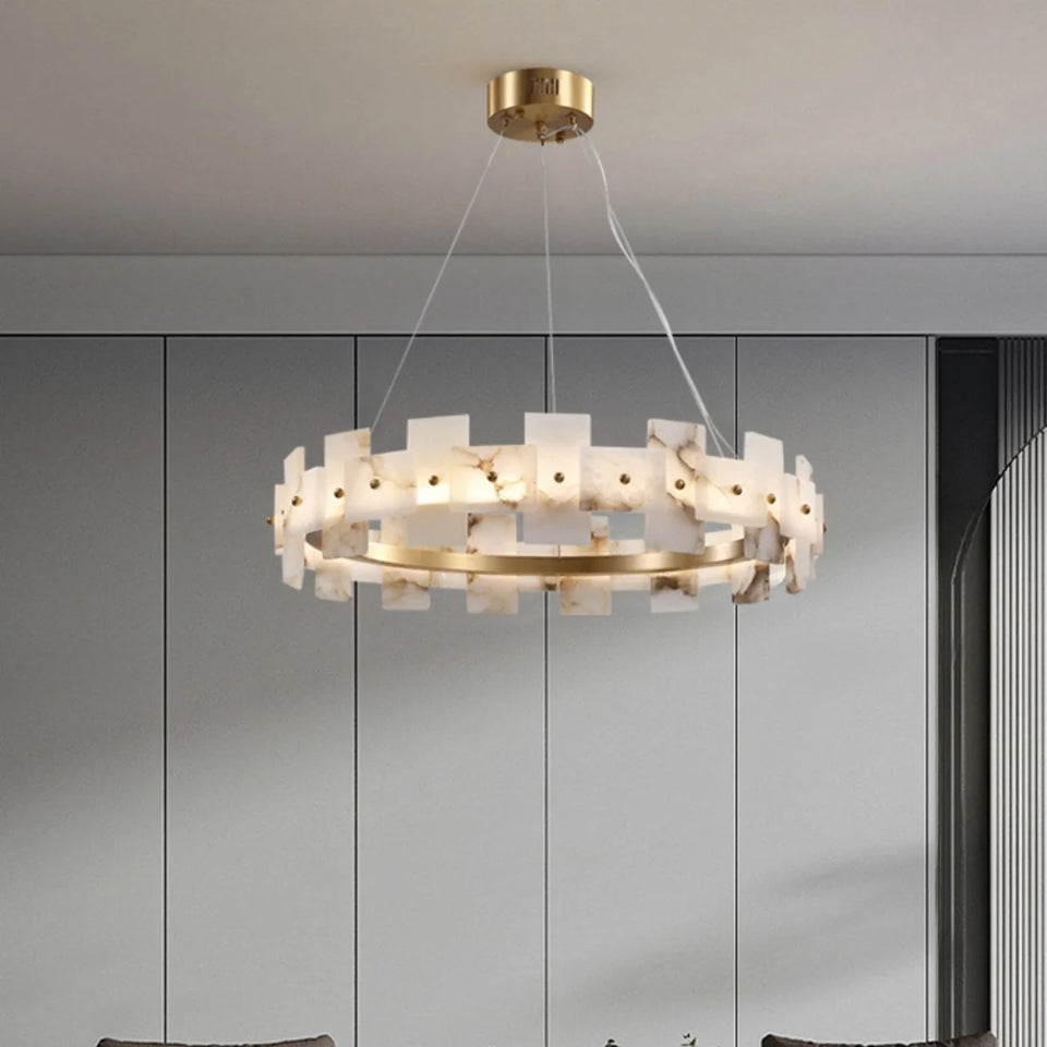 Alabaster Halo Brass Chandelier