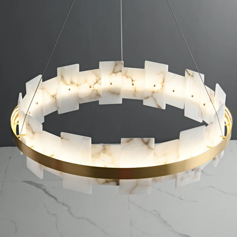 Alabaster Halo Brass Chandelier