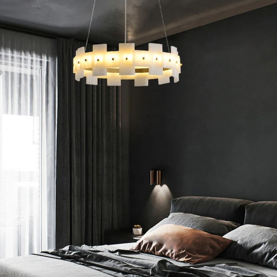 Alabaster Halo Brass Chandelier