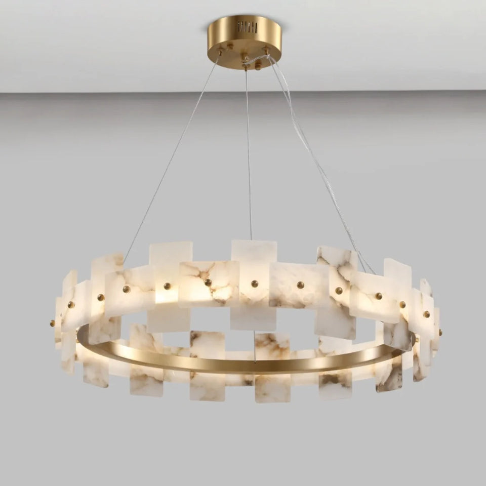 Alabaster Halo Brass Chandelier