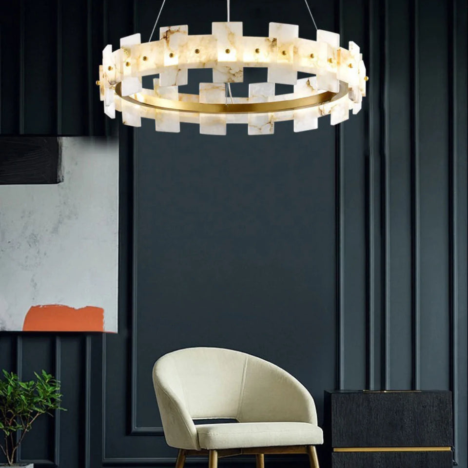 Alabaster Halo Brass Chandelier