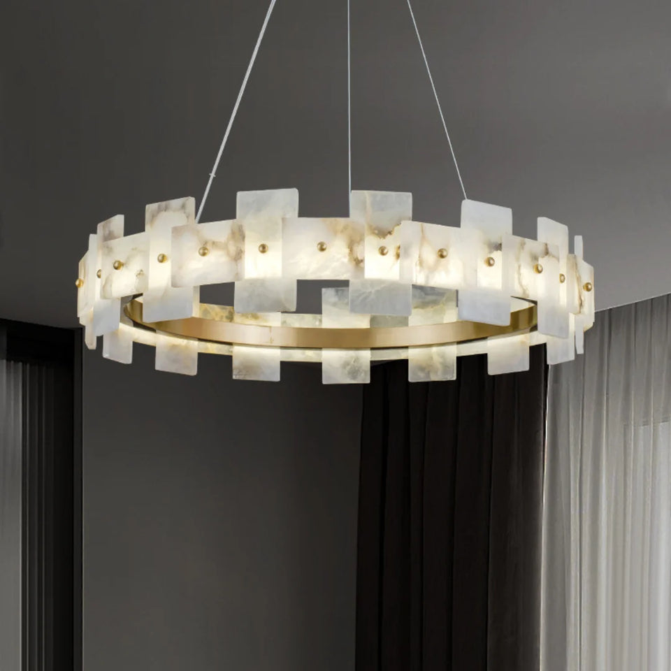 Alabaster Halo Brass Chandelier