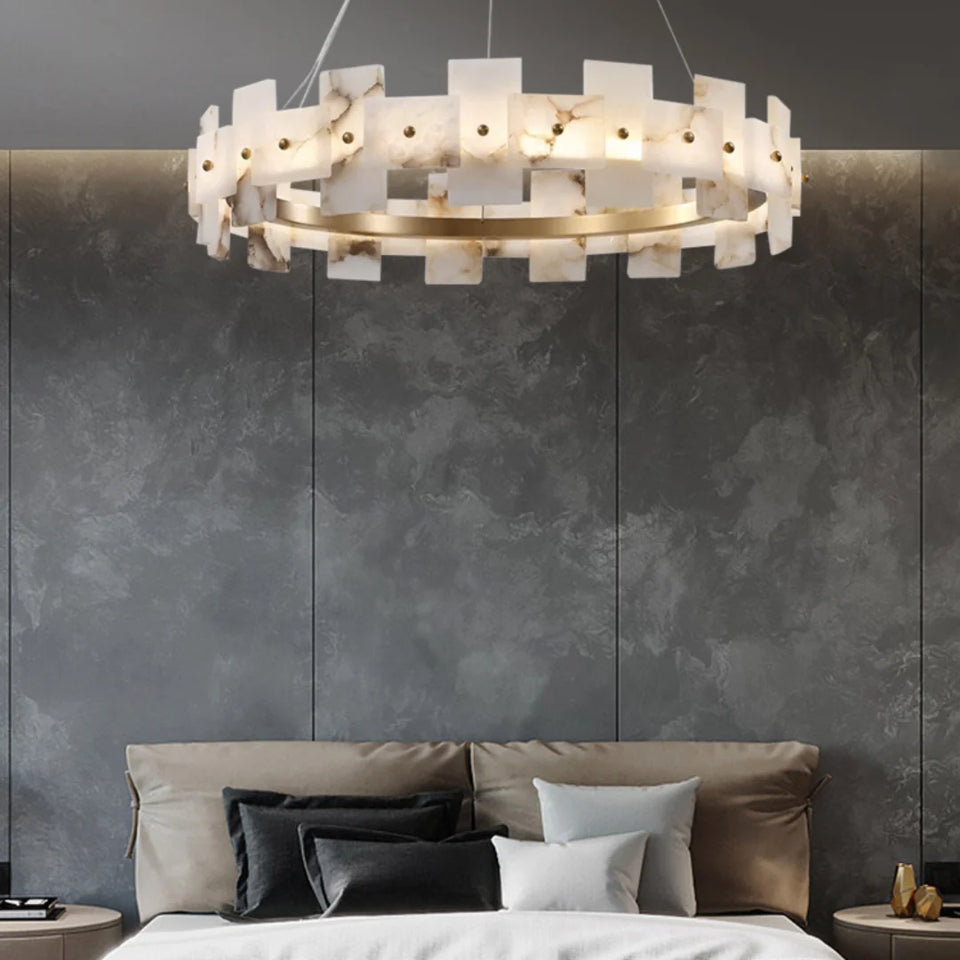 Alabaster Halo Brass Chandelier