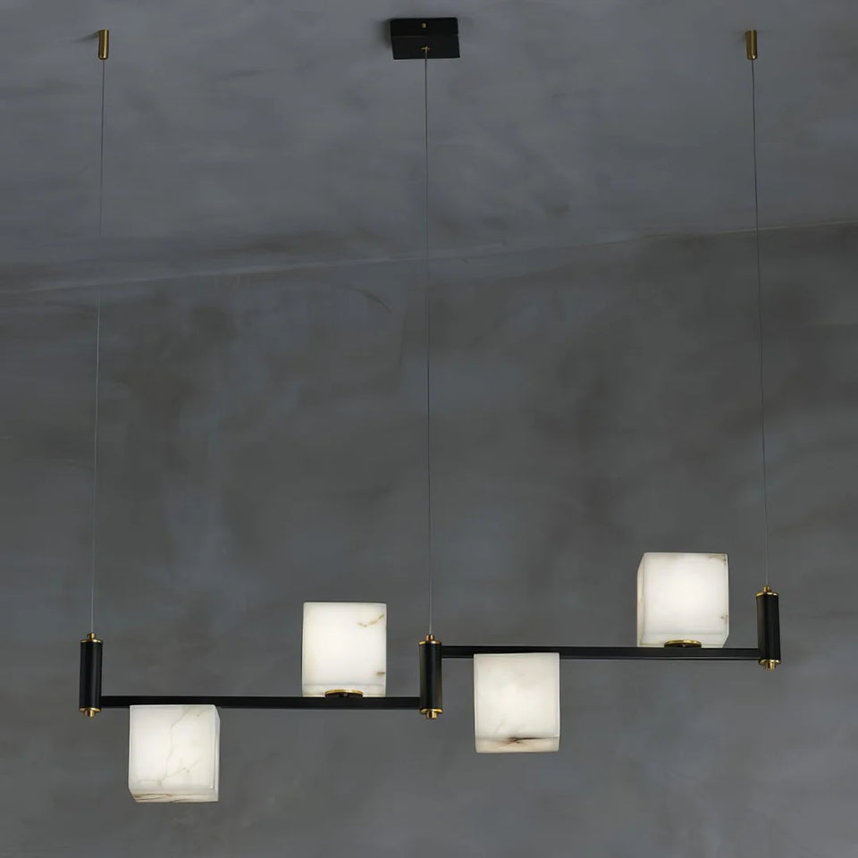Simple Alabaster Square Box Chandelier