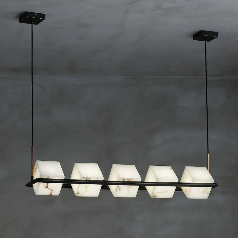 Simple Alabaster Square Box Chandelier