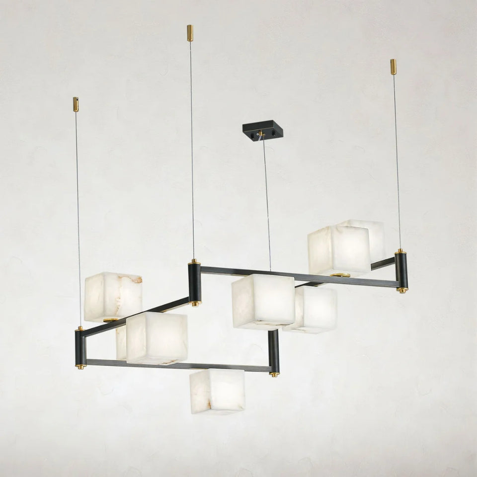 Simple Alabaster Square Box Chandelier