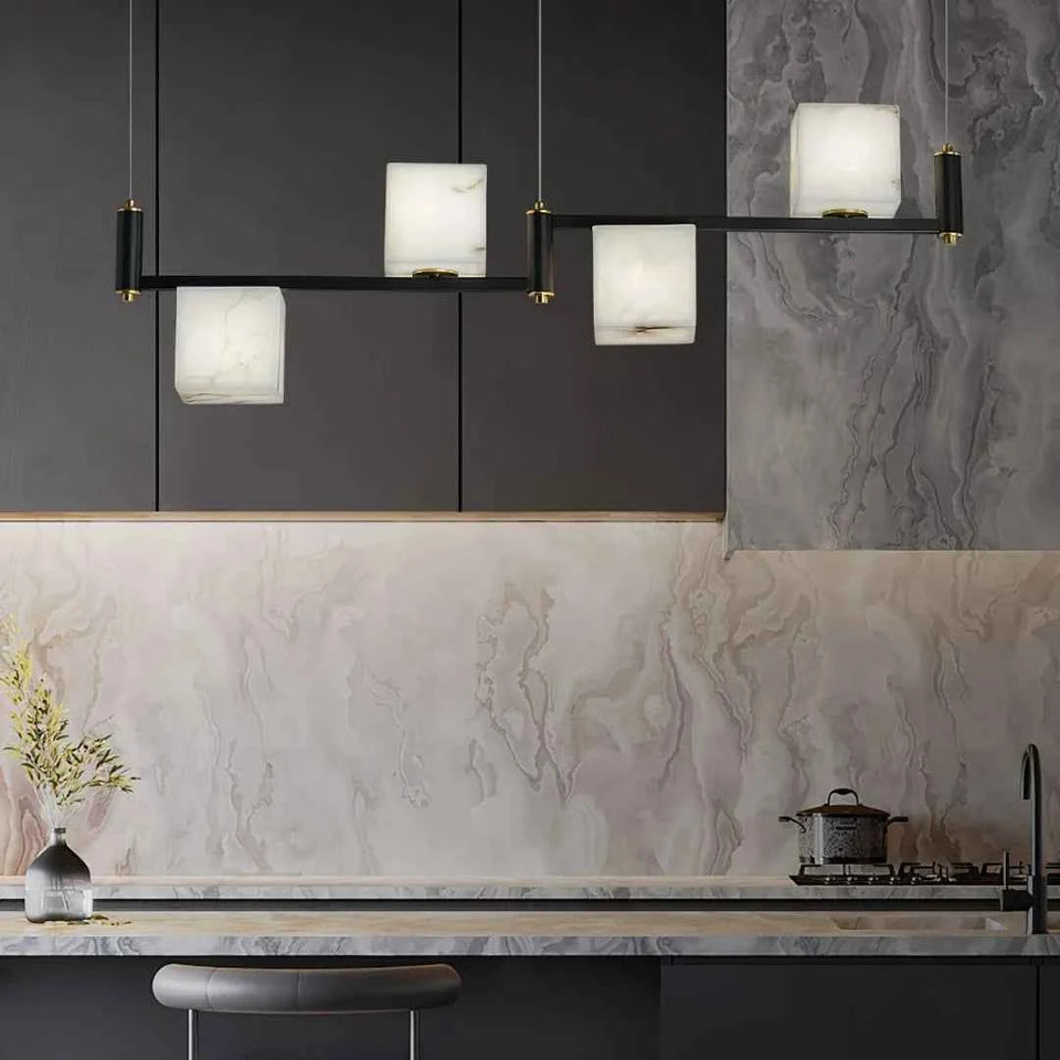 Simple Alabaster Square Box Chandelier